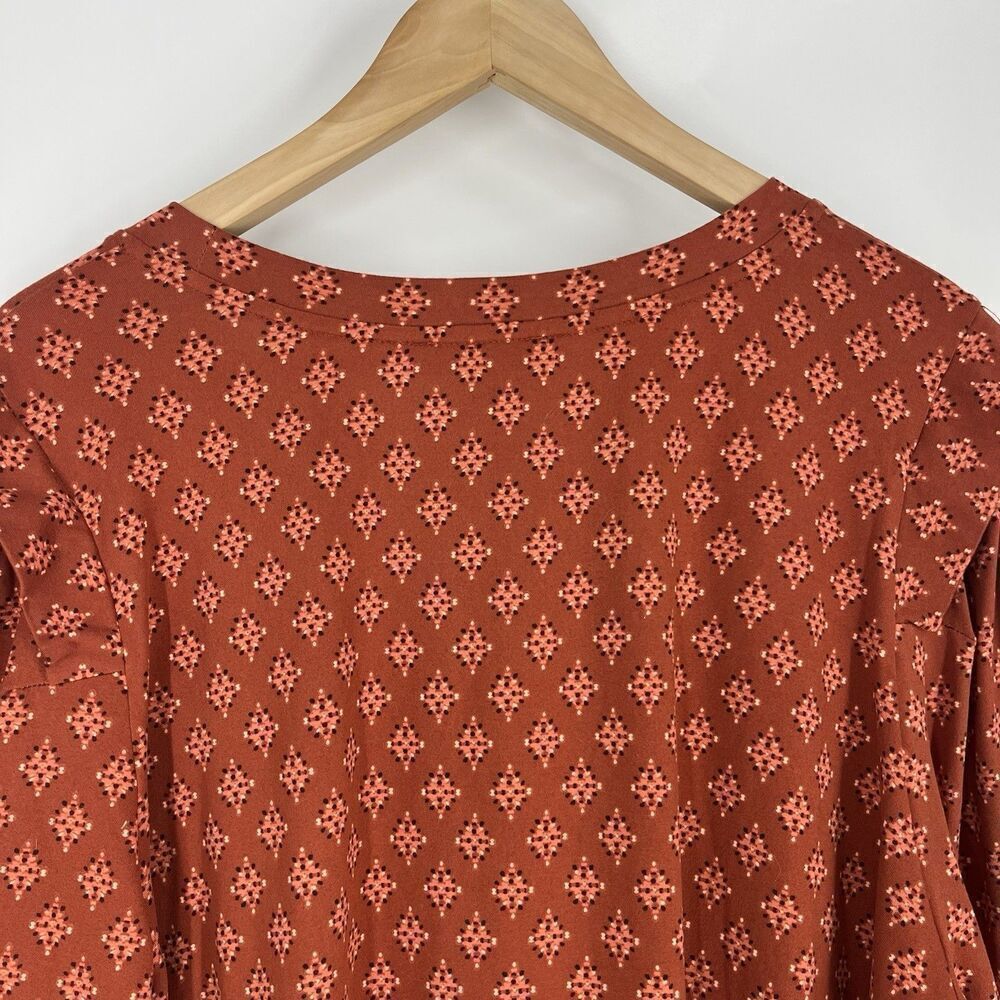 Democracy Top Size 2X Womens Red Floral Print Bohemian Ruffle Long Sleeve Shirt - Picture 5 of 7